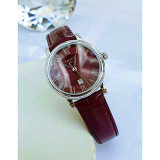ĐỒNG HỒ NỮ CHÍNH HÃNG Tissot T122.210.16.373.00 Quartz Red Dial & Leather Sapphire Classic For Women