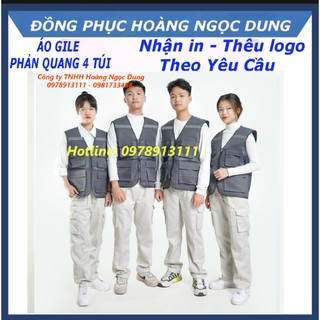 Áo ghi lê phản quang 4 túi. áo kỹ thuật kỹ sư. áo bảo hộ lao động. áo gile bảo hộ