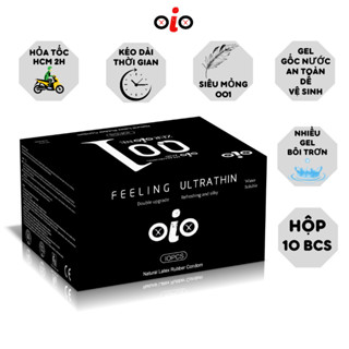 Bao cao su OiO siêu mỏng 001 nhiều gel bôi trơn, bcs kéo dài thời gian chống xuất tinh sớm Hộp 10c
