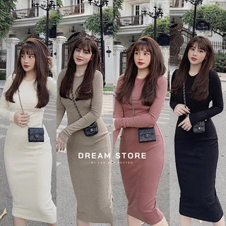 Đầm Body MPB Thun Tay Dài Năng Động Dài Qua Gối Form ôm Không Xẻ tà Màu Đen Freesize