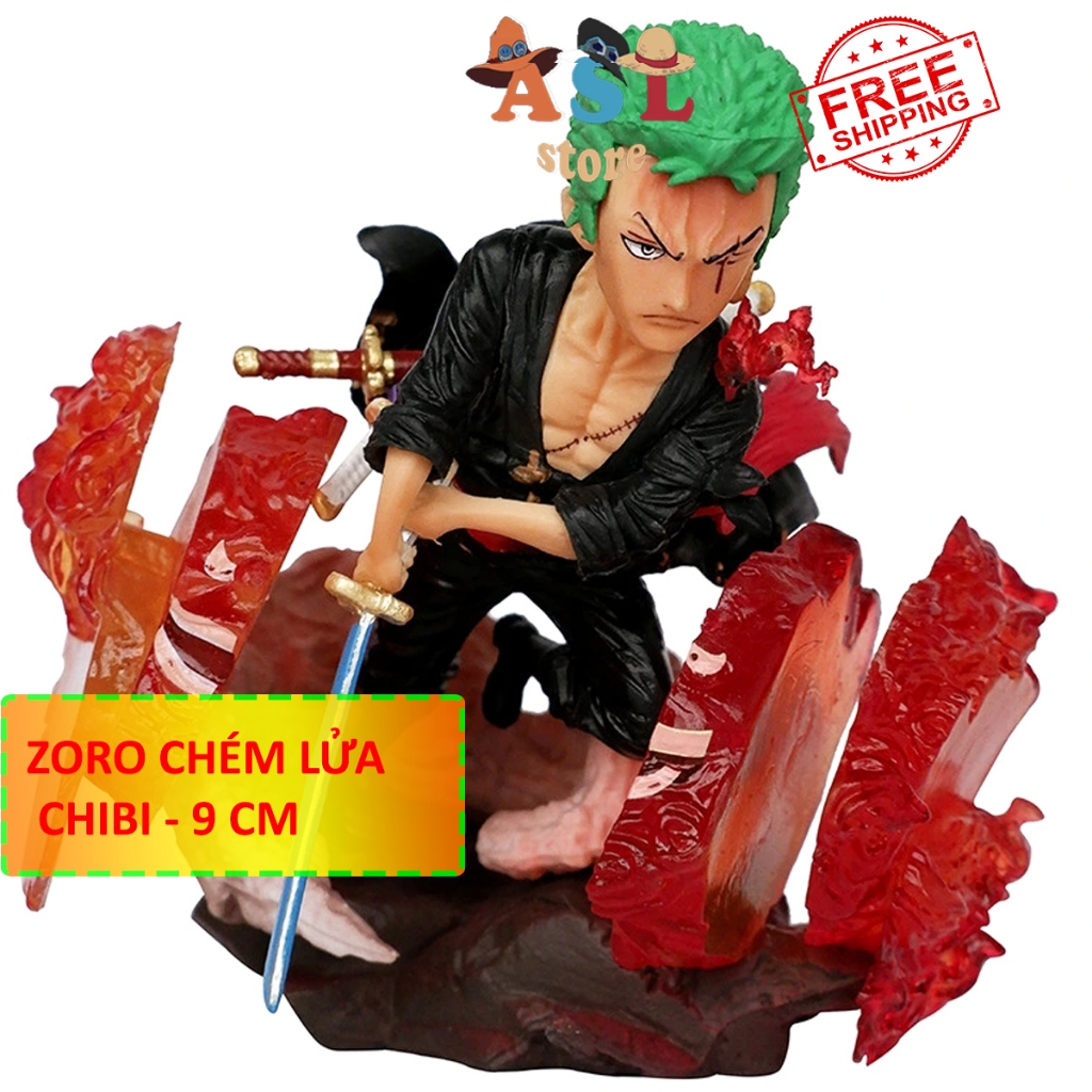 Mô Hình One Piece  Zoro G5 chibi chém lửa - Cao 9cm- Figure OnePiece  - ASL Store mô hình One Piece