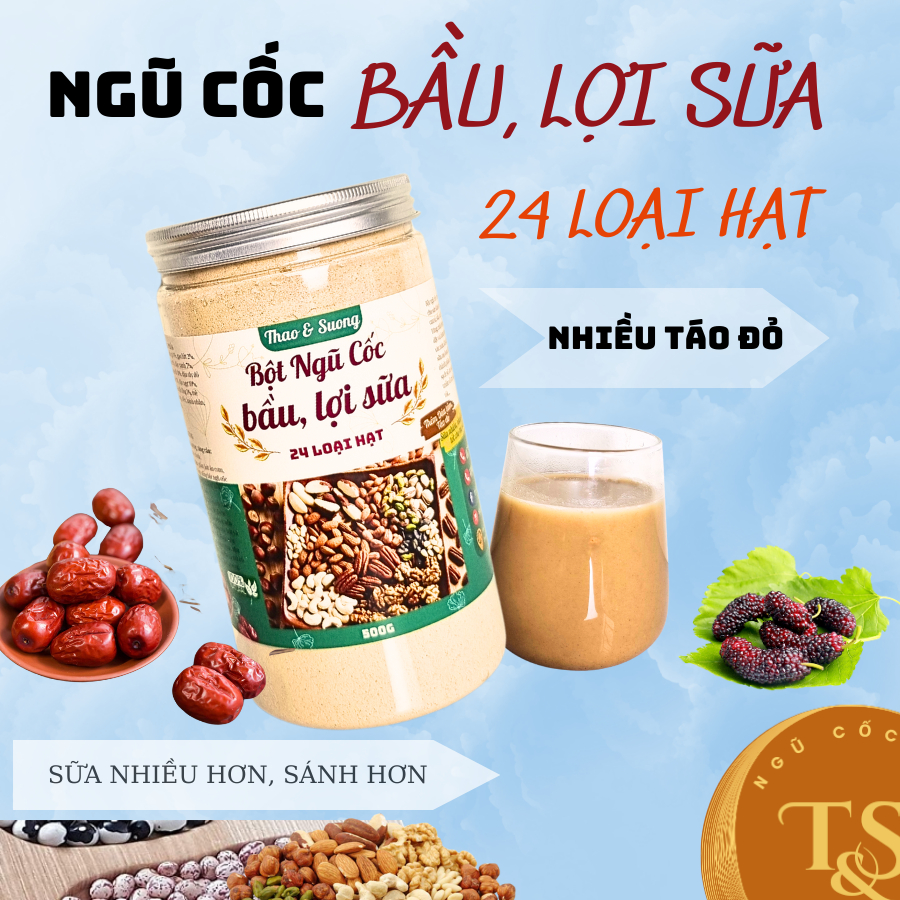 Ngũ Cốc Bầu, Ngũ Cốc Lợi Sữa 24 Loại Hạt Nhiều Táo Đỏ Bổ Máu TỐT Cho Mẹ