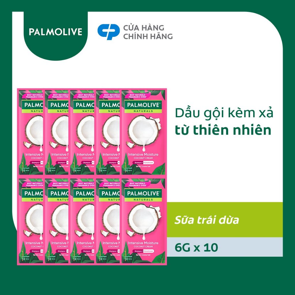 Bộ 10 gói dầu gội Palmolive kèm xả Dưỡng Ẩm bổ sung từ sữa dừa & protein 6g