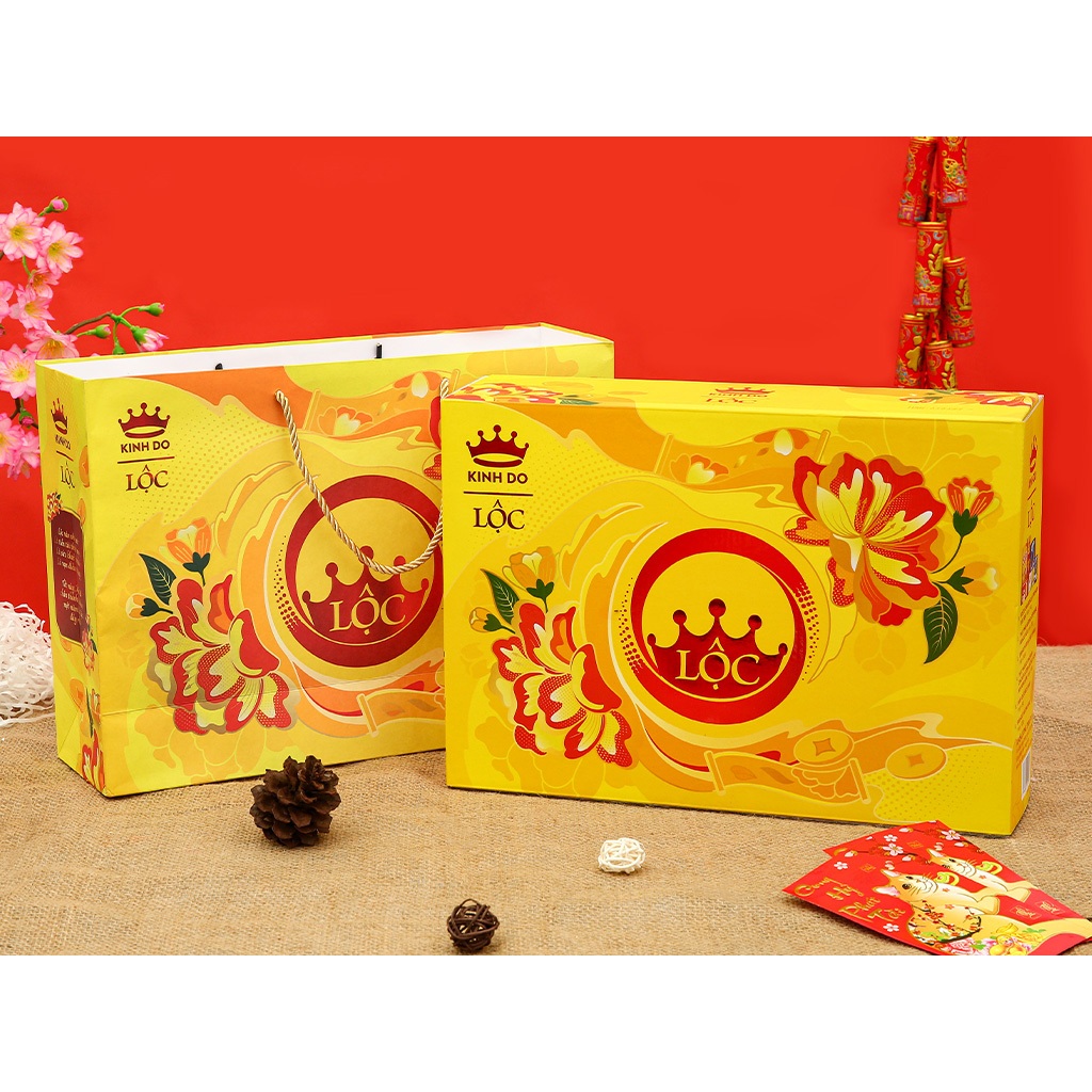 (Mẫu Tết 2026) Bộ quà Tết Kinh Đô Lộc đỏ/ Vàng hộp 727.2g/811.4g/795.4g