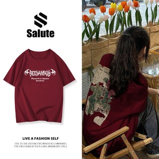 Áo phông fashion Đỏ mận vintage nam nữ local brand áo thun unisex oversize Salute In flower B0073