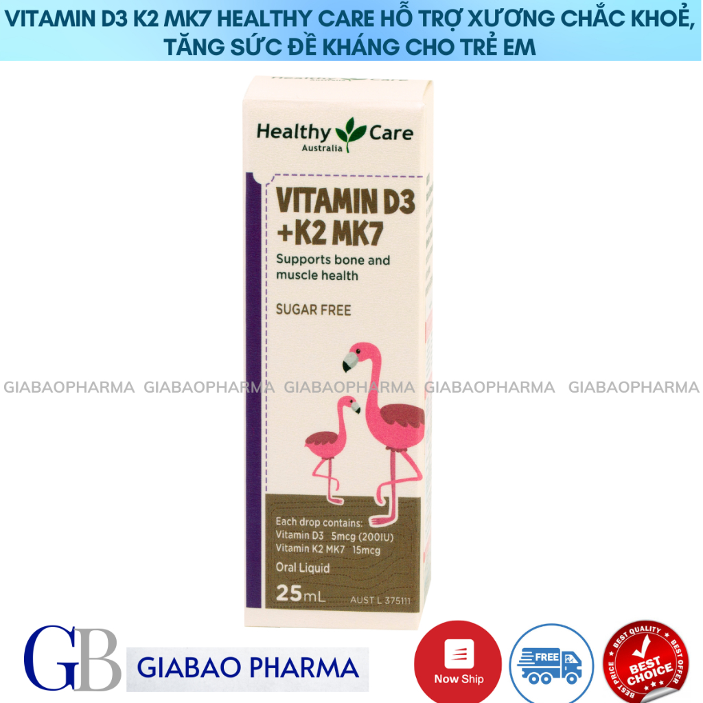 Vitamin D3 K2 MK7 Healthy Care hỗ trợ xương chắc khoẻ, tăng sức đề kháng cho trẻ em nhập khẩu chính hãng (hộp /25ml)