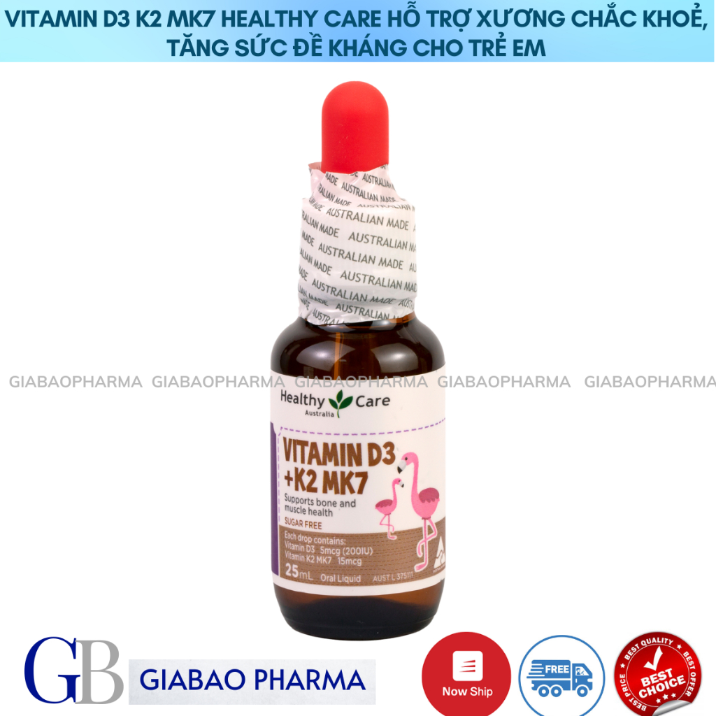 Vitamin D3 K2 MK7 Healthy Care hỗ trợ xương chắc khoẻ, tăng sức đề kháng cho trẻ em nhập khẩu chính hãng (hộp /25ml)