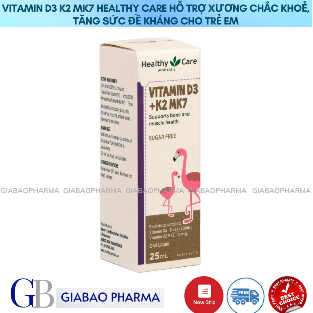 Vitamin D3 K2 MK7 Healthy Care hỗ trợ xương chắc khoẻ, tăng sức đề kháng cho trẻ em nhập khẩu chính hãng (hộp /25ml)