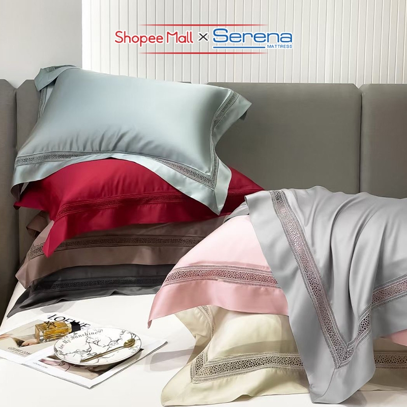 Bộ Ga Giường 5 Món Lụa Tencel 60S Serena Cao Cấp Bộ Grap Ra Drap Trải Phủ Giường Nệm Chăn Ga Gối Đệm