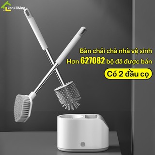 Chổi cọ nhà vệ sinh AIGE, chà toilet có giá đựng treo tường, combo bàn chải toilet 2 món đầu cọ