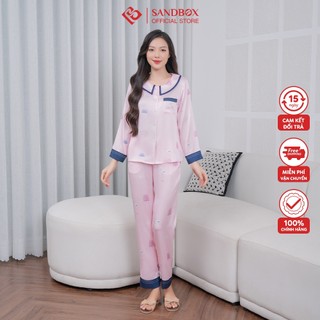 Bộ Pijama Nữ SANDBOX Dài Tay Chất Lụa Satin Nhật Cao Cao Cấp, Cổ Sen Cách Điệu BPD23002