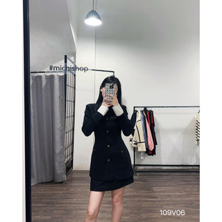 Váy sơ mi dáng vest dài tay màu đen-109V06