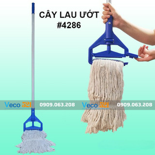 Cây lau sàn ướt công nghiệp Veco521, cán nhôm dài 1.2m, giẻ lau cotton, đặc trị các vết bẩn cứng đầu