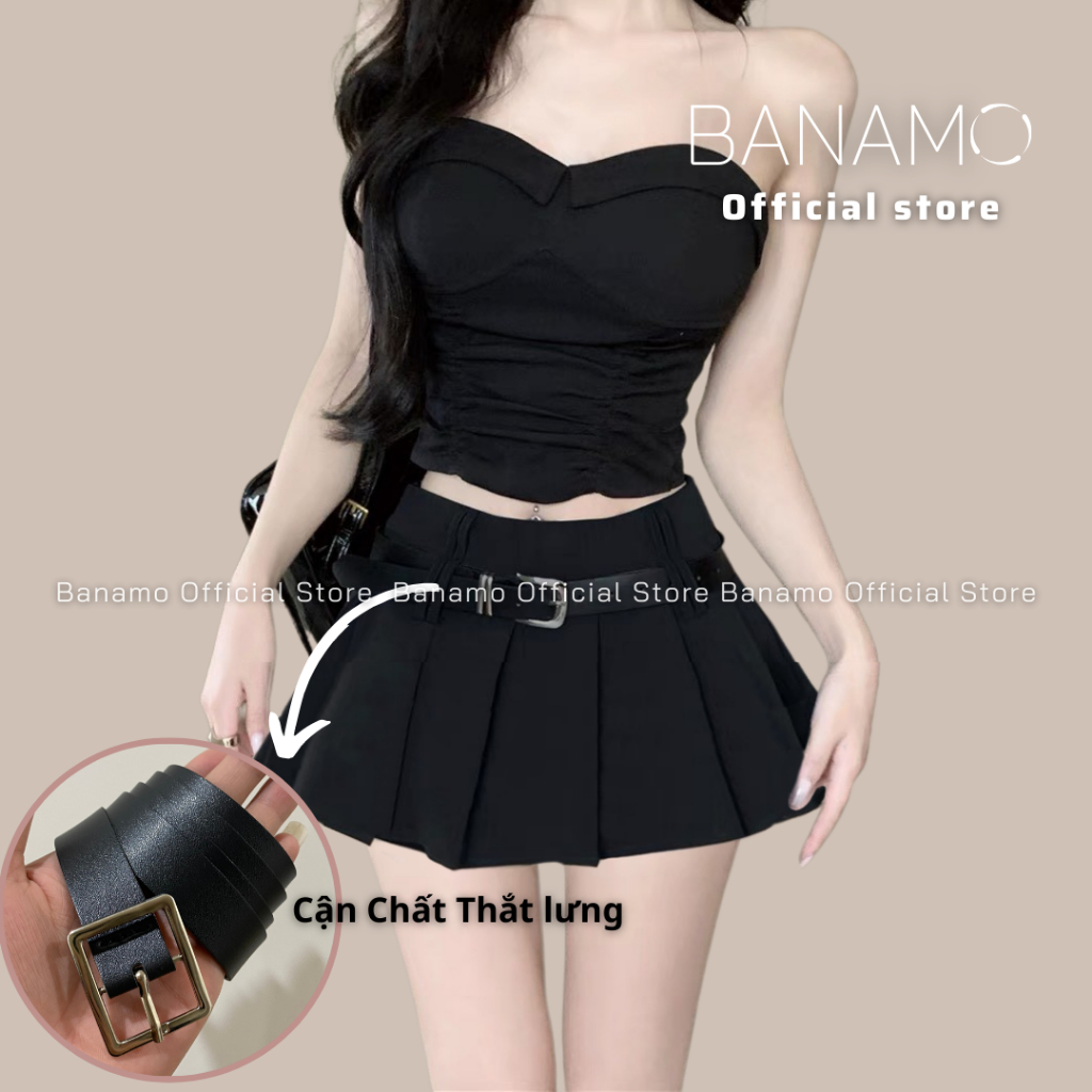 Chân váy nữ BIGSIZE Banamo Fashion chân váy ngắn xếp ly xòe kèm dây lưng 5911 | BigBuy360 - bigbuy360.vn