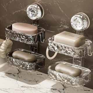 Khay PET đựng xà phòng 2 tầng hít tường sang trọng kiểu Bắc Âu 13.5x11.3x21cm