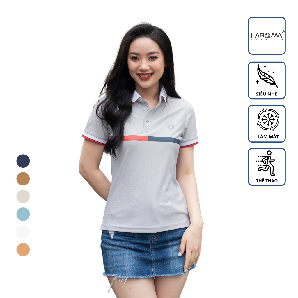 LAROMA Áo Polo nữ phối ngực | Vải Coolmax làm mát