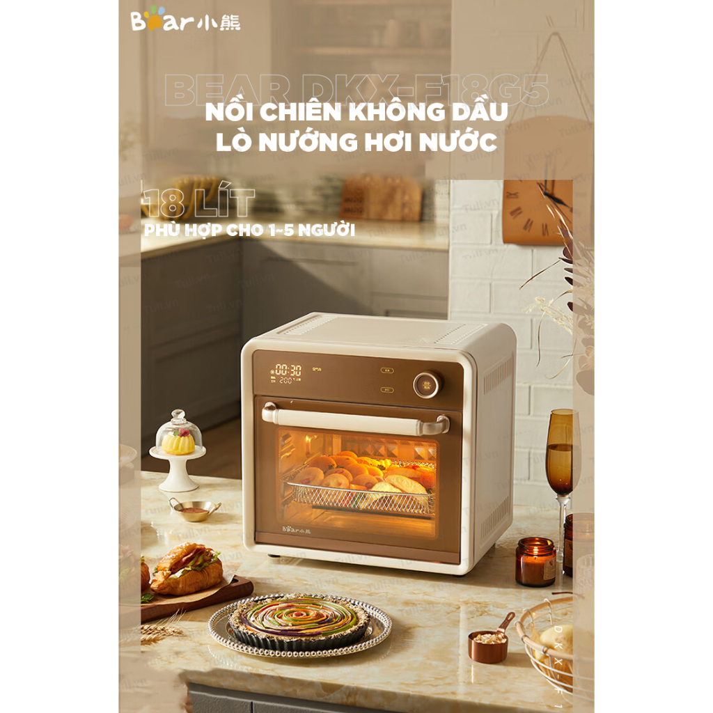 Nồi chiên không dầu -Lò nướng hơi nước đối lưu Bear DKX-F18G5 Dung tích lớn 18L, 1400W, Gia đình 2-5 người ăn,BH 18 TH