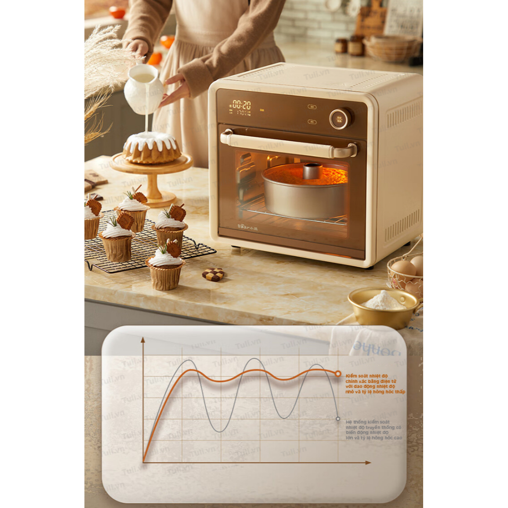 Nồi chiên không dầu -Lò nướng hơi nước đối lưu Bear DKX-F18G5 Dung tích lớn 18L, 1400W, Gia đình 2-5 người ăn,BH 18 TH