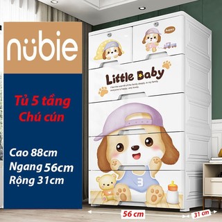 (Ngang 56/60cm) Tủ Nhựa Đựng Quần Áo Trẻ Em Hình Động Vật, Tủ Đa Năng 5 Tầng Kèm Bánh Xe, Không Mùi Độc Hại
