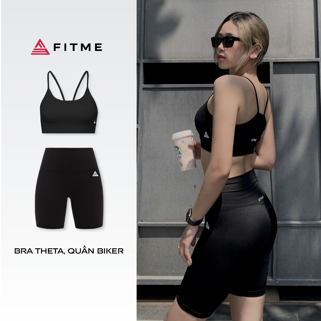 Bộ quần áo tập gym nữ Fitme áo bra 2 dây Theta, quần legging lửng chất liệu thun co giãn 4 chiều