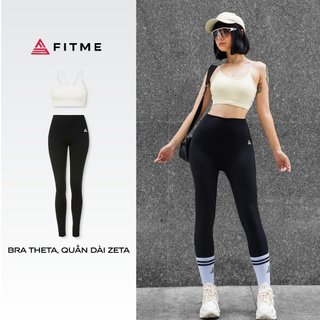 Bộ đồ tập gym yoga Fitme áo bra Theta Ivory, quần legging dài đen