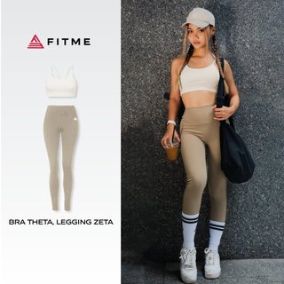 Bộ đồ tập gym yoga Fitme áo bra thể thao Theta Ivory, quần legging zeta Sand