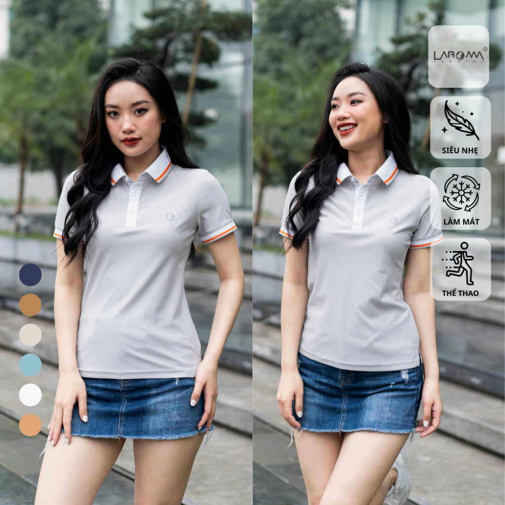 LAROMA Áo polo nữ phối cổ | vải coolmax làm mát