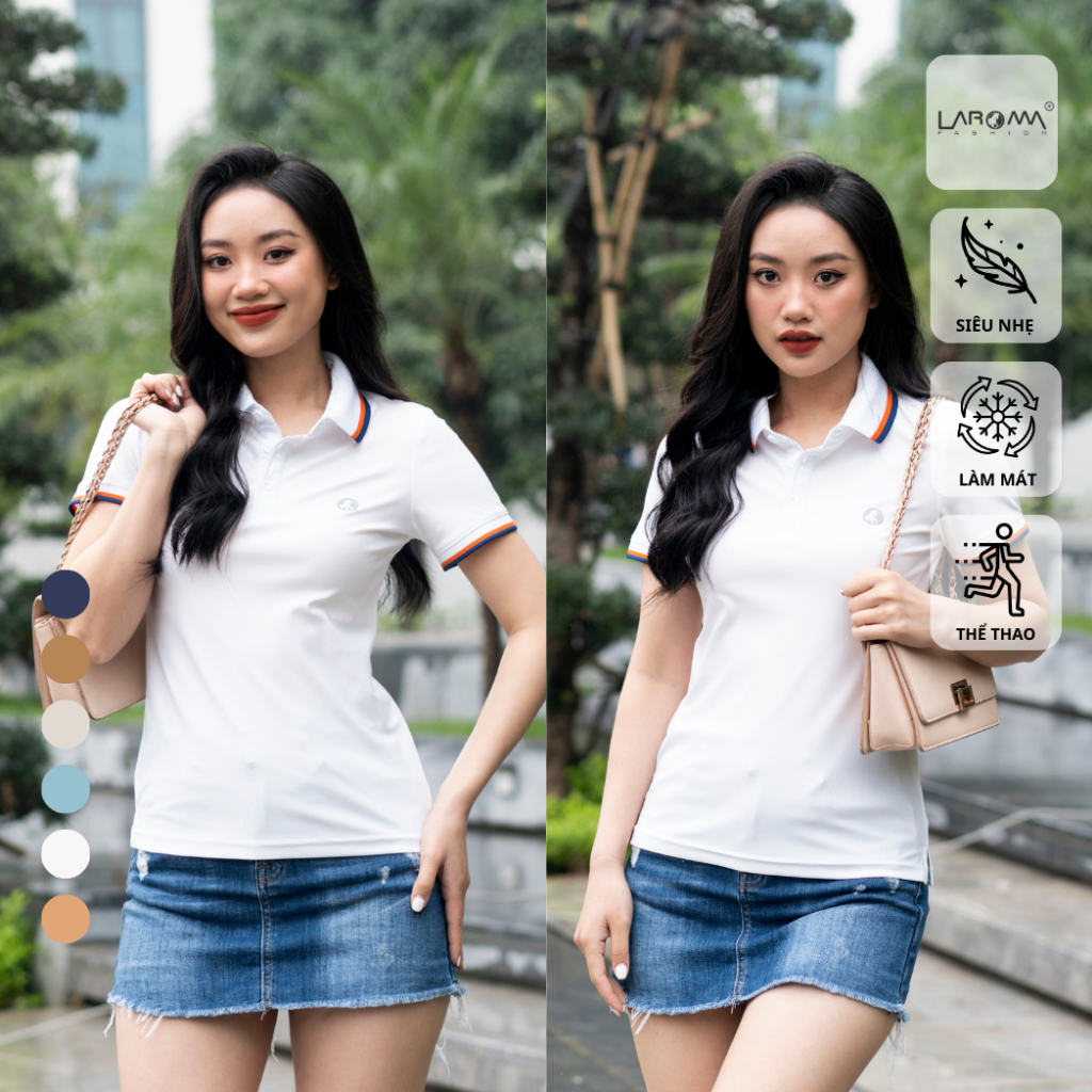 LAROMA Áo polo nữ phối cổ | vải coolmax làm mát