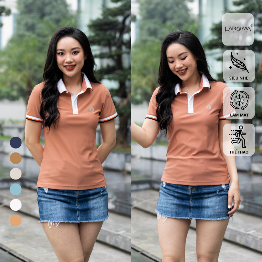 LAROMA Áo polo nữ phối cổ | vải coolmax làm mát