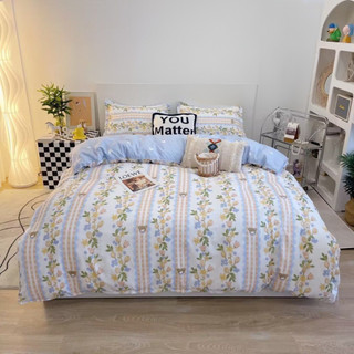 Bộ chăn ga gối Cotton Poly Lidaco hoa gấu xanh nhạt