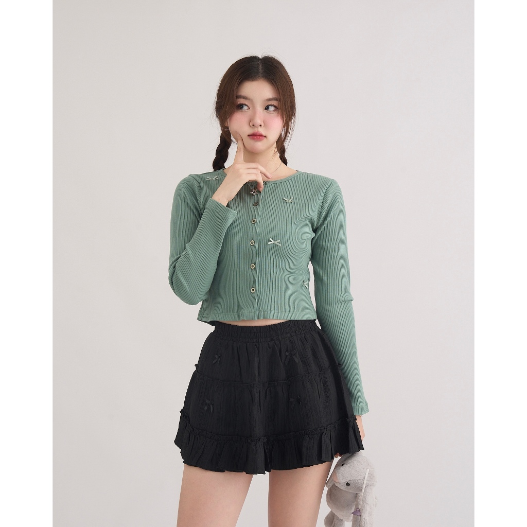 Áo cardigan form lửng tay dài đính nơ random | MOODIE BRAND | BigBuy360 - bigbuy360.vn