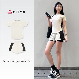 Bộ thể thao nữ tập gym yoga Fitme áo vạt bầu, quần 2 lớp Sand