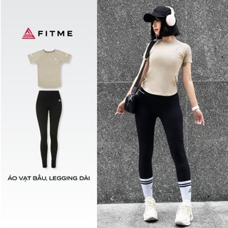 Bộ đồ thể thao nữ Fitme áo thun tập gym Sand, quần legging dài phối xéo Đen hỗ trợ tập yoga tốt
