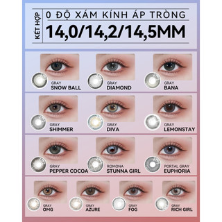 1 Cặp Kính áp tròng Midroo Lens Phong Cách Xám 0 Độ 1 Năm  14,0/14,2/14,5mm Kính áp tròng