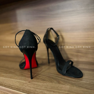 Giày sandal dây mảnh nữ đen da lộn cao 9phân 12phân (SDDL)