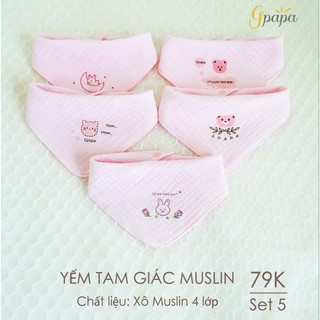 Set 5 khăn yếm tam giác chất liệu xô muslin gpapa cho bé