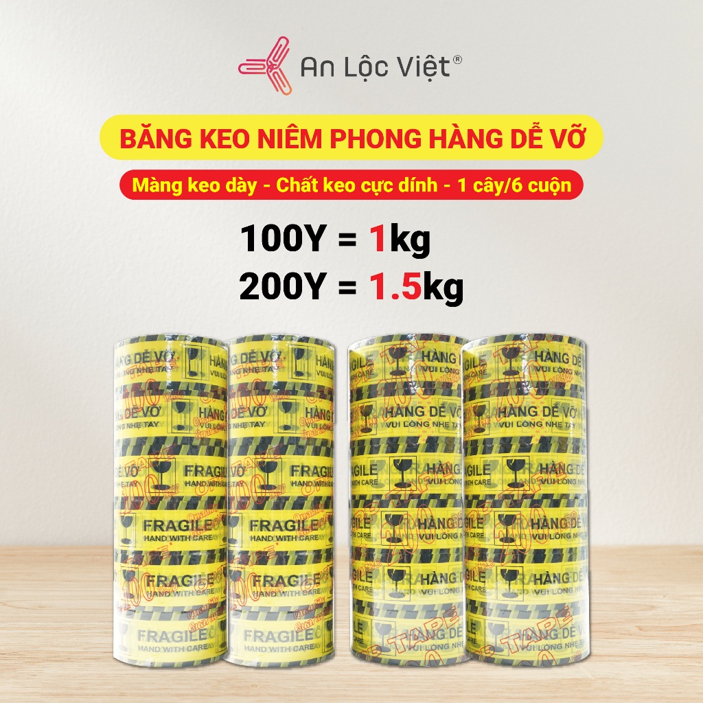 [Giá Siêu Sốc] Cây 6 cuộn băng keo, băng dính niêm phong hàng dễ vỡ 4.8cm - 100Y(1kg/cây) - 200Y (1.5kg/cây)