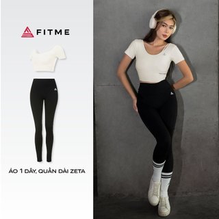 Bộ đồ tập gym yoga Fitme áo thun croptop 1 dây ivory và quần legging dài Zeta đen