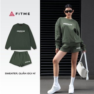 Bộ đồ nỉ lông Fitme sweater và quần đùi form rộng dày dặn màu Olive Green