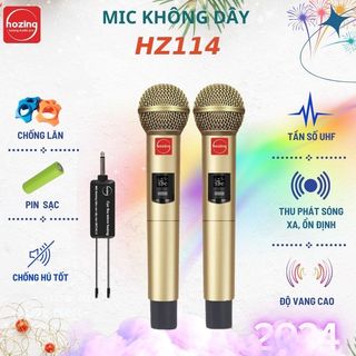 Micro karaoke HOZING hz114 âm thanh vang chống hú, rít sử dụng pin sạc, sóng UHF chuyên dụng cho loa kéo và amply