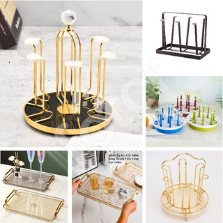 [FREESHIP] KHAY ÚP LY, CỐC NHỰA - MICA - TRÒN - SẮT - CARBON ĐEN - INOX MẠ VÀNG