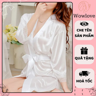Áo choàng ngủ Đồ ngủ KIMONO satin phi lụa trơn sexy cho nữ xuyên thấu gợi cảm