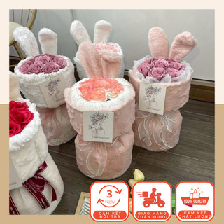 Bó Hoa Thỏ Xinh, Hoa Sáp 7 Lớp Cao Cấp