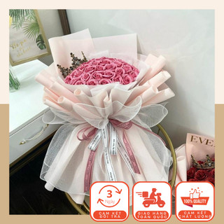 Bó Hoa Sáp 50 Bông Màu Hồng Dâu Kèm Vương Miện