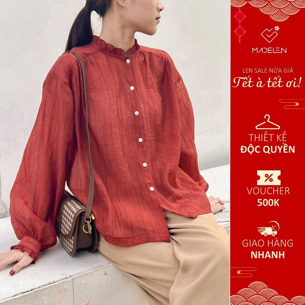 Áo Sơ Mi Nữ The Quinn Shirt MADELEN Tay Bồng Cổ Nhún Phối Bèo Xinh Xắn