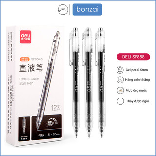 Bút bi mực gel nước lỏng thẳng Deli mực đen 0,5mm SF888 (Hàng Chính Hãng)
