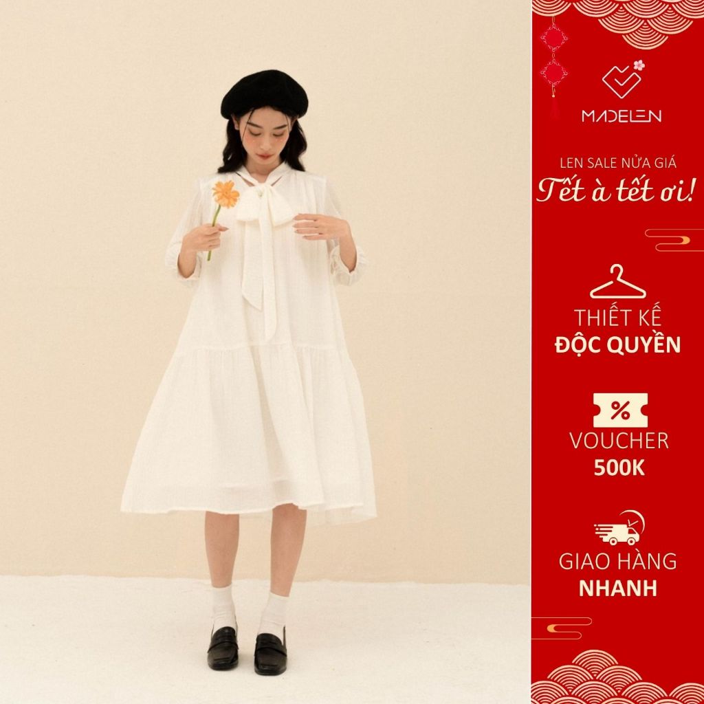 Váy babydoll mix nơ buộc MADELEN