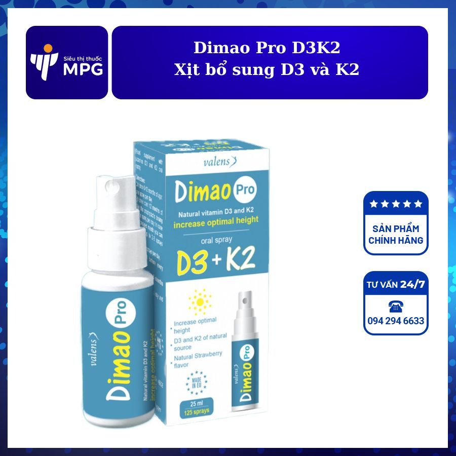 D3 K2, Dimao Pro Oral Spray - Bổ sung Vitamin D và Vitamin K2 tăng cường
