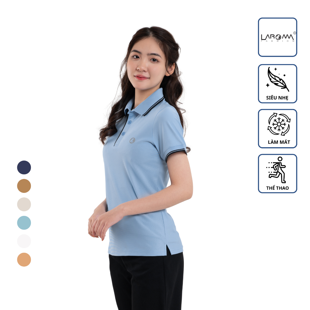 LAROMA Áo polo nữ phối kẻ | Vải Coolmax làm mát