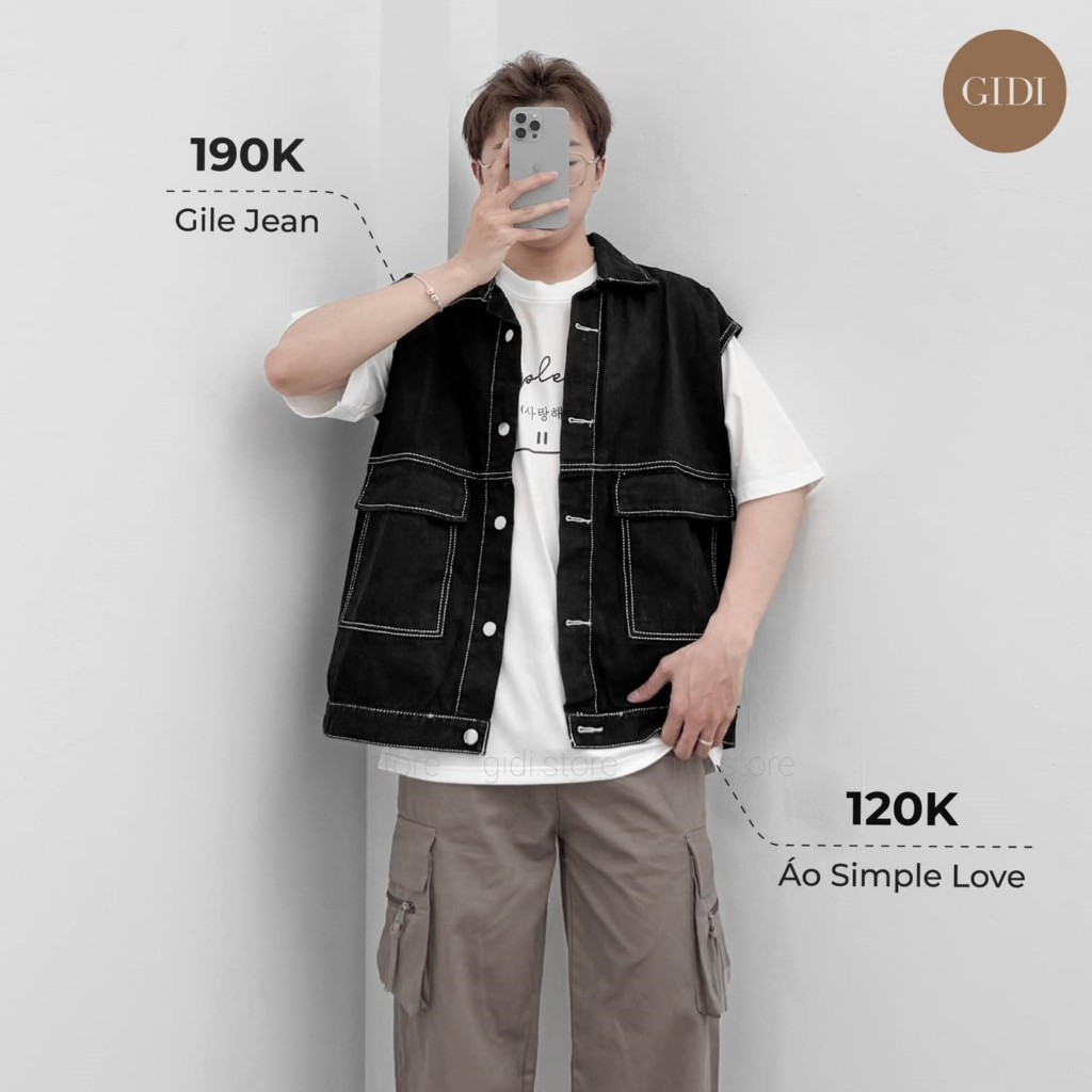 Áo GILE JEAN form rộng OVERSIZE 3 màu DENIM xanh/ đen/ xám Nam Nữ Unisex - phong cách cá tính GIDI